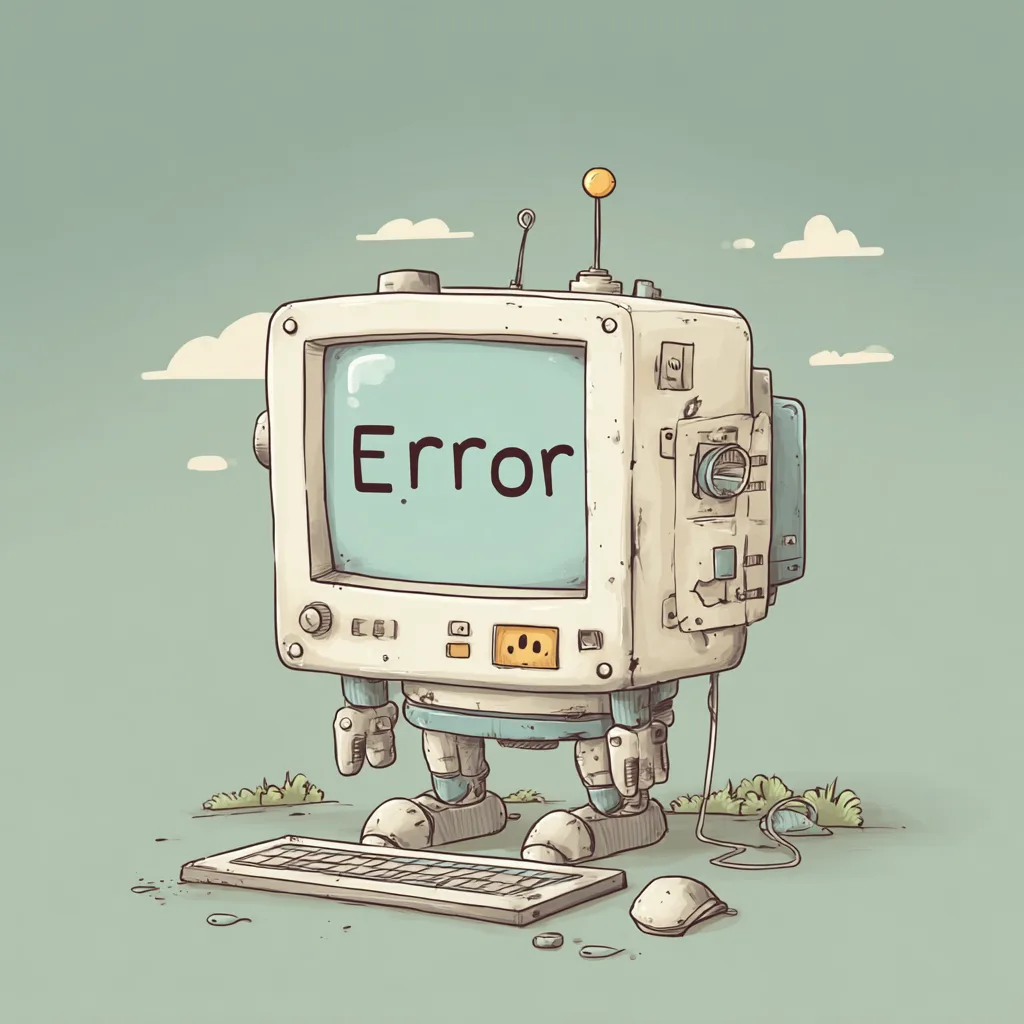 A cartoon robot made from an old monitor displays the word “Error” in an empty field